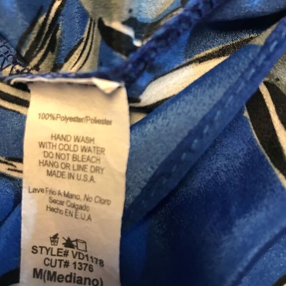 The Vintage Shop Blue Green Bird Print Dress Medium Long Sleeve - Picture 6 of 6